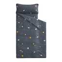 Wake In Cloud - Toddler Nap Mat with Pillow and Blanket, 100% Cotton Fabric, for Kids Boys Girls in Daycare Kindergarten Preschool, Roll Up Sleeping Bag, Gray Spaces, Standard (Standard - 50"x20")
