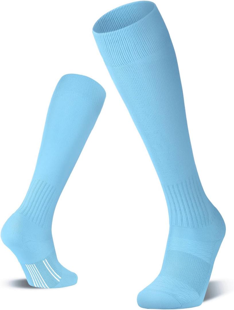FITRELL 2/3 Pack Soccer Socks Baseball Softball For Youth Kids Boys Girls, Over-The-Calf Football Socks for Adult Men Women,Light Blue/Columbia Blue, Small