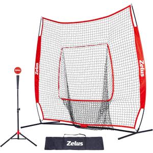 ZELUS 7x7ft Baseball Net, Baseball Softball Practice Net with Tee, Baseballs and Carry Bag for Batting Hitting and Pitching