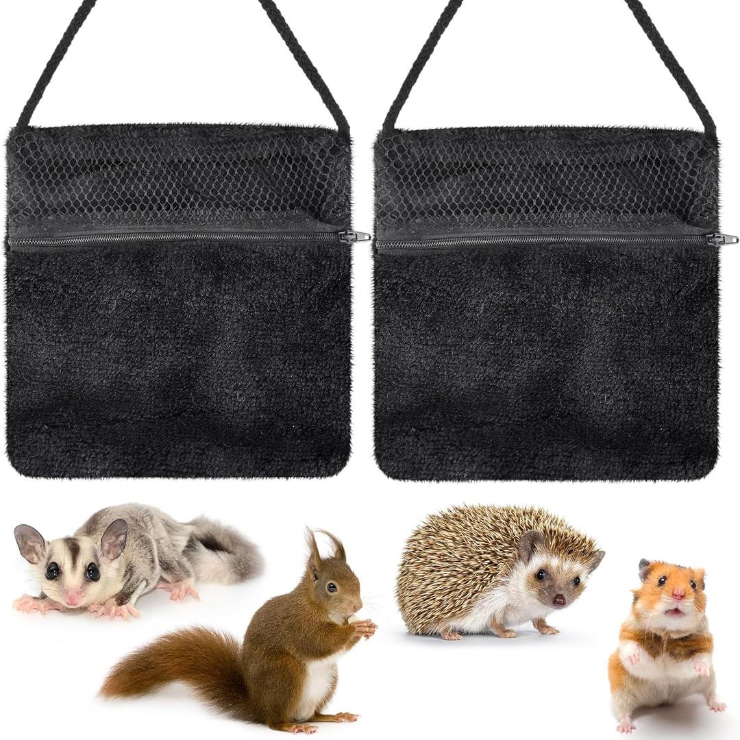 Sweetude 2 Pcs Sugar Glider Pouch Breathable Carrying Bonding Pouch Soft Hamster Carrier with Strap Zipper Small Animal Travel Sleeping Bag Cage Accessories for Rat Reptile Other Small Pets(Black)