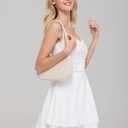 IWD Women's Square Neck Sleeveless Mini Dress Ruched Waist Tiered Ruffle Hem A Line Short Dresses (M, White)