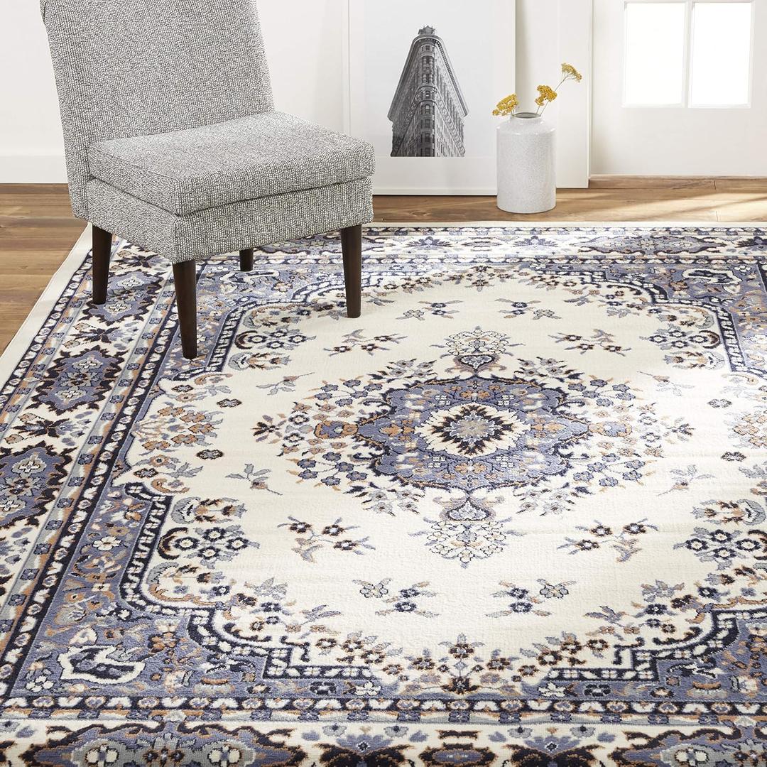Home Dynamix Premium Sakarya Traditional Medallion Border Area Rug, Porcelain, 7'8"x10'7" Rectangle (Ivory/Blue)