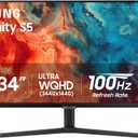 Samsung 34" ViewFinity S50GC Series Ultrawide QHD Monitor, 100Hz, 5ms, HDR10, AMD FreeSync, Ultrawide Screen, Eye Care, Thin Bezels, PIP, PBP, LS34C50DGANXZA, 2023, Black