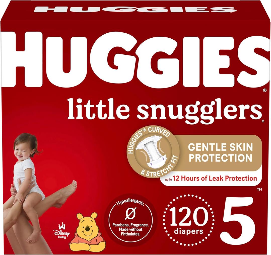 Huggies Size 5 Diapers, Little Snugglers Baby Diapers, Size 5 (27+ lbs), 120 Ct (2 packs of 60)