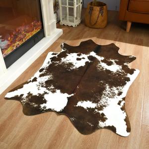 Cowhide Rug 3 x 4 Feet, Cow Hide Durable No-Slip Backing, Faux Cowhide Rug Thickened Elastic, for Bedroom Living Room Home Office Western Decor (Brownish White)