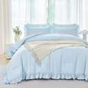 ANGIYUIN 5Pcs Queen Size Comforter Sets Light Blue Ruffle Bedding Sets Vintage Farmhouse Bed Sets Solid Elegance Boho Bed in A Bag for Girls WomenLight Blue Queen