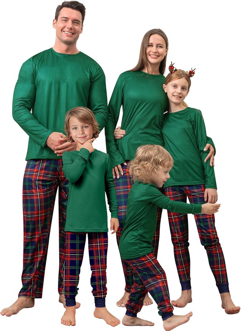 Rnxrbb Matching Family Christmas Pajamas Sets Christmas Pjs for Family Xmas Sleepwear for Kids Women Men Couples 2025 (Medium, Button Green Plaid)