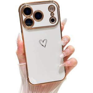 ZTOFERA Designed for iPhone 17 Pro Max Case 6.9 inch,Cute Plating Edge Love Hearts Pattern with Camera Lens Protection Phone Cover for Girls Women,White