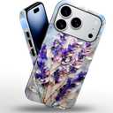 Case Compatible with iPhone 17 Pro,Glossy Hybrid 2-Layer Hard Shell,Shockproof Soft for Girl Women,Lavender Flower Purple Stained Glass