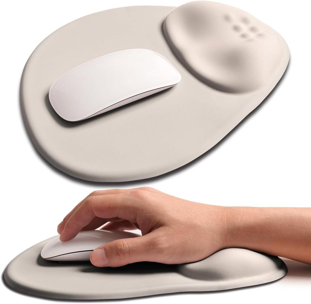 Palm-Rest and Wrist-Hugging Mouse Pad Wrist Rest, Ergonomic Wrist Support with Curve Fitting Cushioned Memory Foam for Carpal Tunnel Pain Relief, 9.9 x 8.3 Inch, Love of Apricot White