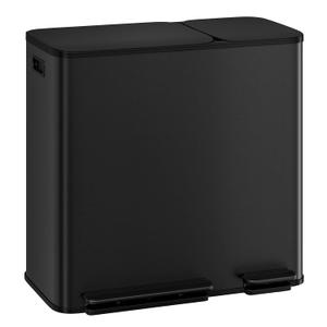 Dual Kitchen Trash Can 13.2 + 5.2 Gal (50+20L) Stainless Steel Trash Cans with Soft Close Lid Large Double Garbage and Recycling Bin with 2 Removable Inner Buckets Step-on Metal Garbage Cans Black