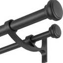 Modern Double Curtain Rods, Matte Black Curtain Rod 72-144 Inch Length Drapery Rods with Simple Decorative End Caps 1 Inch Front and 5/8 Inch Diameter Back Dual Curtain Rod Telescoping Window Rods