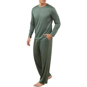 RQP Men's Pajama Set Short&Lonng Sleeve Lightweight Lounge Wear Breathable 2 Piece Set,Stretch Home Outfits for Men (Green, XL)