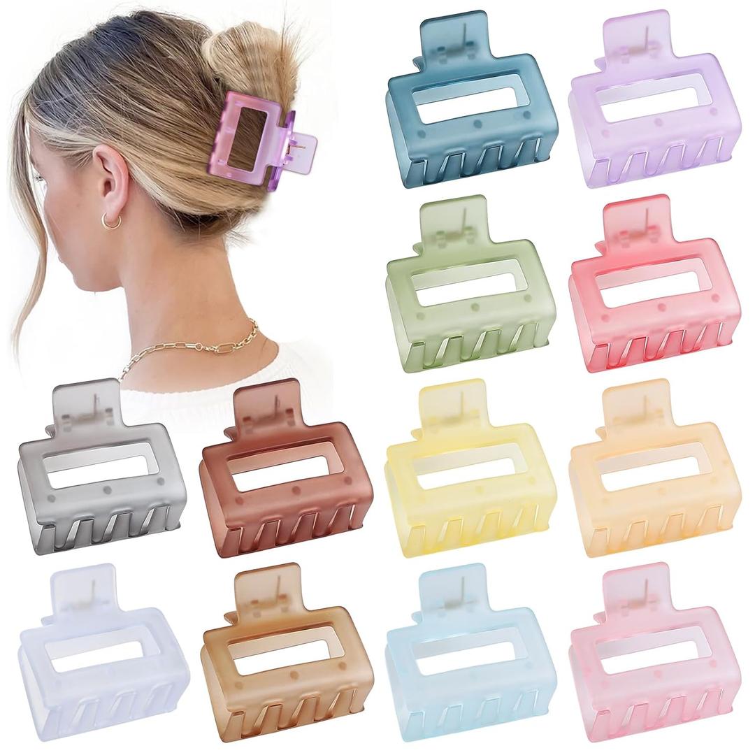 Sisiaipu 2 Inch Medium Hair Claw Clips 12 Pcs Square Hair Clips for Thin Hair Matte Nonslip Acrylic Banana Jaw Clips Bulk Hair Accessories for women and Girls- Ice Cream