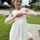 Arshiner Girls Mesh Dress Long Sleeve Tulle Sparkle Glitter Polka Dot Party Holiday Dresses Kids Clothes (White)