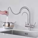 Kitchen Faucet with Pull Down Sprayer, Kitchen Sink Faucet with Drinking Water Faucet,2 Handle 3 in 1 Water Filter Purifier Faucets,Brushed Nickel