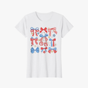 Coquette Red White & Blue Patriotic Bows Retro July 4th T-Shirt, Size M