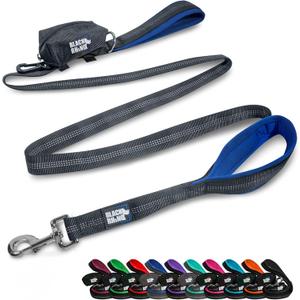 Black Rhino Heavy Duty Dog Leash for Medium and Large Dogs - 6 ft Long Double Handle Leash with Padded Traffic Control Handles and Bag for Comfort - Reflective, Durable, and Weather Resistant (Blue)