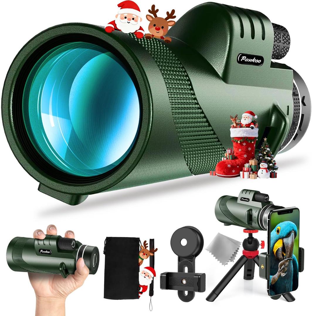 40X60 Monocular Telescope with Smartphone Holder& Tripod, High Power Nitrogen-Filled Monocular for Adults with BAK4 Prism & FMC Lens, HD Monocular Scope for Birdwatching, Hiking, Concert Travelling (Dark Green)