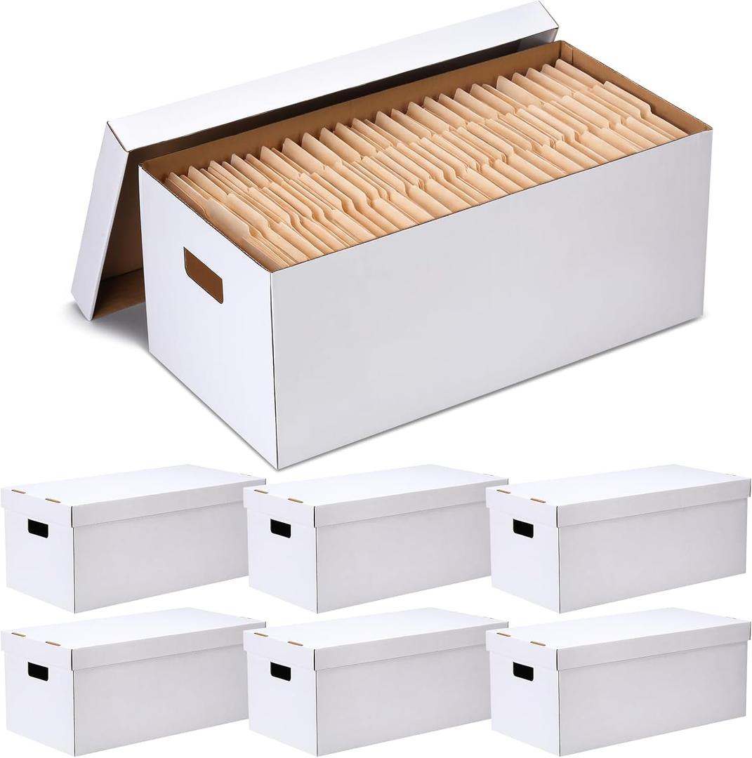Mifoci 6 Pack File Storage Boxes with Lids, 24 x 12 x 10 Inch Medium Duty Cardboard Moving Boxes, Letter Size Document Organizer for Office Home Graduation Season Moving Storage (White)