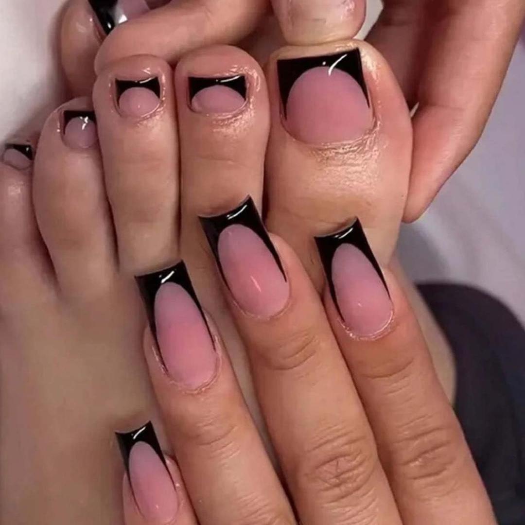 French Tip Press On Toenails Square Fake Nails Medium False Nails With Glitter Design Full Cover Artificial Acrylic Glue On Nail Cute Stick On Toenail For Women Manicure Kit 48pcs