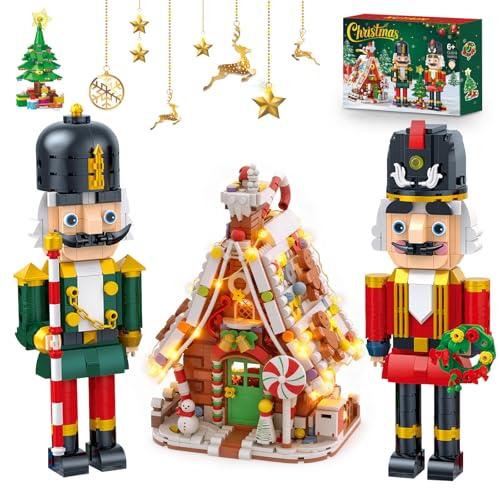 NUTAIN Christmas Gingerbread House&Nutcracker Building Set with LED Light，Xmas Decor Toy Gifts for Adults Kids Girls Boys Ages 8+ (1606 Pieces)