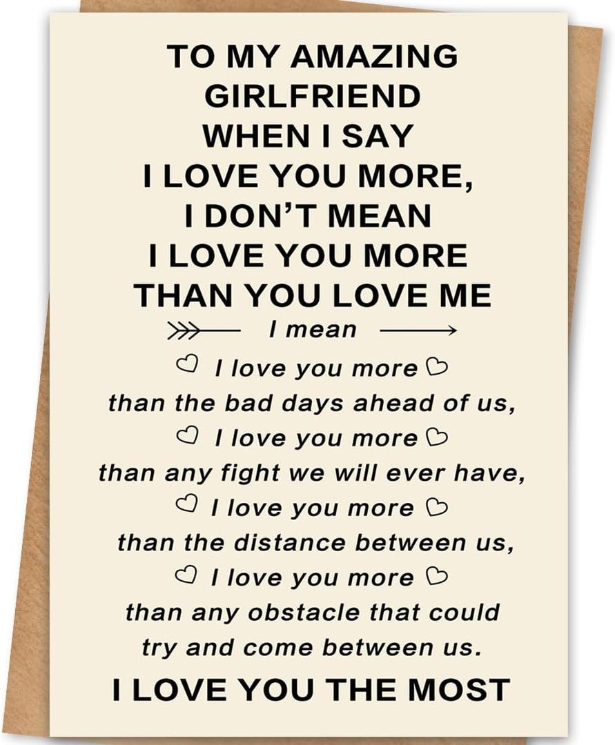 2 x I Love You More Valentines Day Card for Girlfriend, Valentine's day Gifts for Girlfriend (BT-144)