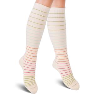 SocksLane Cotton Compression Socks, 1520 mmHg Graduated Support, Knee-High Medical Compression (Nude Stripes M/L)
