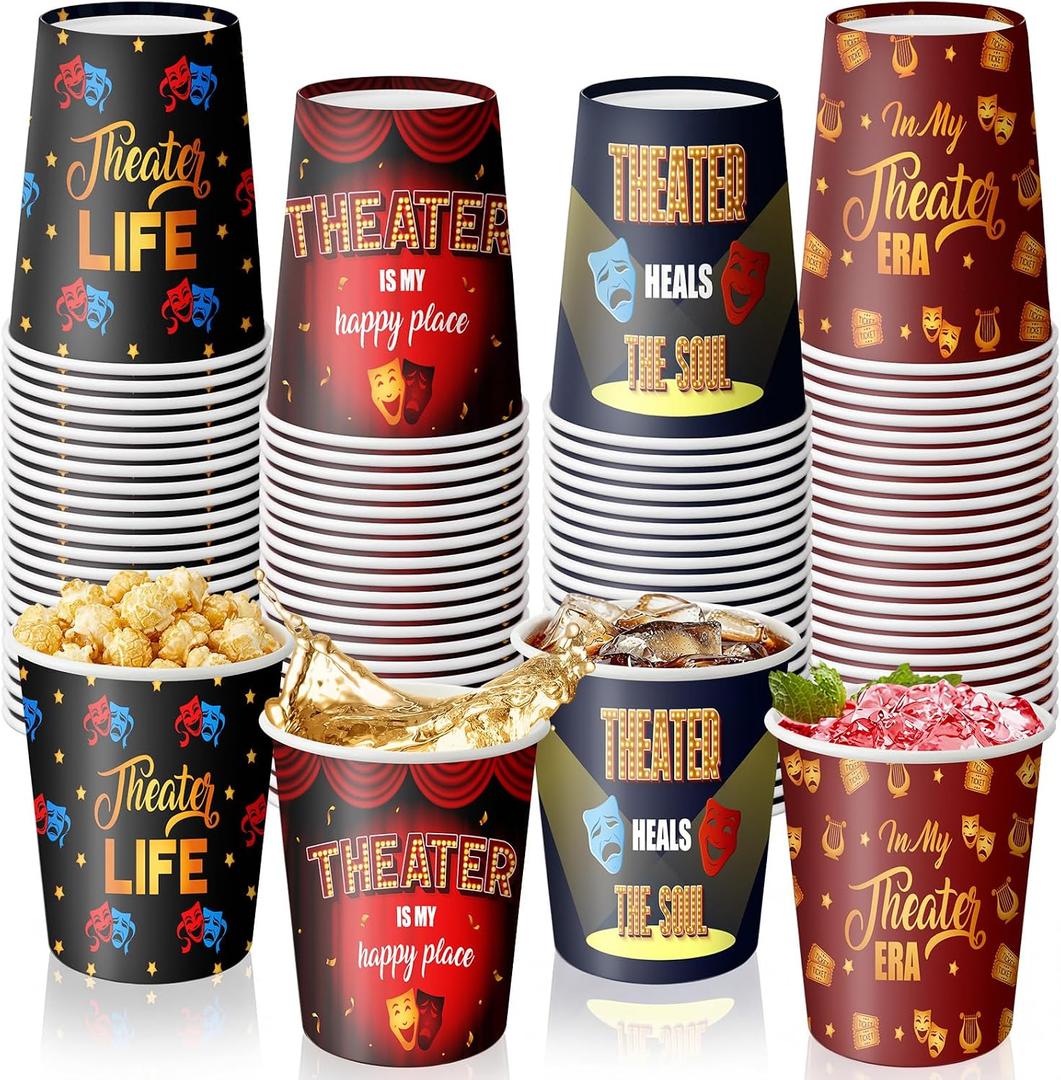 Jingmore 100 Count Theater Party Paper Cups 9 oz Musical Theater Broadway Disposable Hot/cold Beverage Drinking Cups for American Musical Theatre Drama Party Supplies Decoration