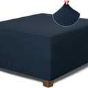 NeColorLife Square Ottoman Cover Jacquard Fabric Slipcover Thick Stretchable Footrest Stool Covers for Square Ottoman,Medium,Navy Blue