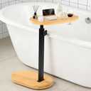 Bamboo Bathtub Side Table, 360 Swivel Height Adjustable Freestanding Bath Caddy Tray Organizer with 5 Storage, Luxury Home Spa Bathroom Essential (Natural)