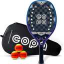 Beach Tennis Racket 18k Carbon Fiber with Padded Bag Copa Jupiter EVA Memory Foam Core, Sand Grit Finish Beach Tennis Paddle ITF Regulation Balls Included., One Size