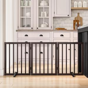 Dog Gates for Doorways Stair House Freestanding Pet Gates for Dogs Wooden Dog Gate with Support Feet Indoor Fence (3 Panel - 55 inches Wide, Espresso)