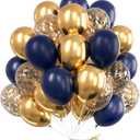 PartyWoo Navy Blue and Gold Balloons 60 pcs 12 Inch Navy Blue Metallic Gold Confetti Balloons for Graduation Wedding New Year Birthday Party Decorations