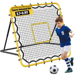 3.7×3.7FT Soccer and Baseball Rebounder Net,Volleyball Rebounder,Pitch Back Net,Multi-Sport Training Rebound Net,with Pitching Target,Adjustable Angles