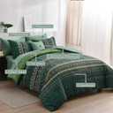 Boho Green Comforter Set King Size,8 Piece Bed in a Bag Bohemian Striped Bedding Quilt Set,Dark Green Paisley Floral Comforter and Sheet Set,Soft Microfiber Complete Bedding Sets for All Season