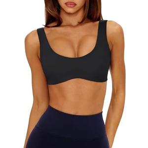 LASLULU Sexy Sports Bras for Women Scoop Neck Sleeveless Padded Bra Workout Yoga Crop Top L