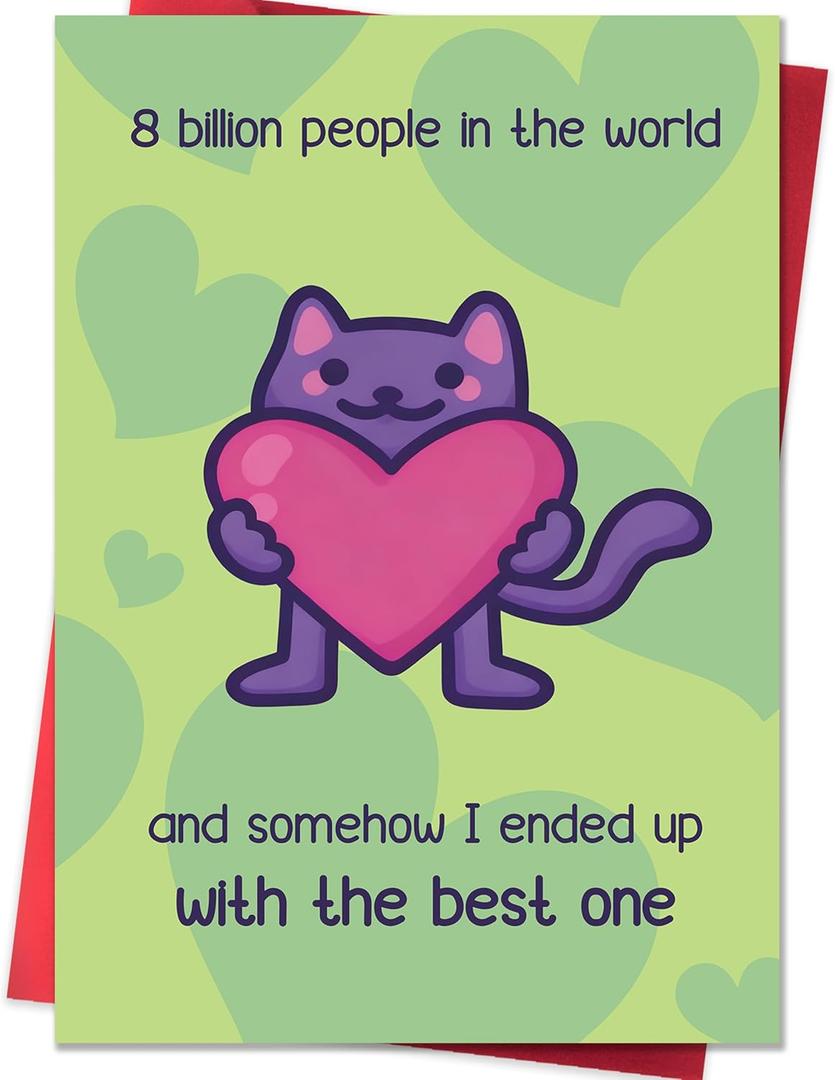 3 x Funny Valentines Day Card,Valentines Day Cards Gifts for Him Her,Valentines Day Card for Husband Wife Boyfriend Girlfriend Fiance Fiancee Men Women with Cute Cat Holding Heart Design