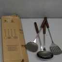 15 inch Large Spatula Slotted Turner Soup Ladle 304 Stainless Steel Wok Spatula Set Slotted Spoon for Cooking Utensils Set Long Wooden Handle Ladles Kitchen Metal Spatulas Cooking Spoons (Silver)