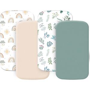 4 Pack Bassinet Sheets (19" x 33"), Compatible with Baby Delight, BabyBond, Dream On Me and Most Rectangle Bedside Sleeper Bassinet Mattress, Soft and Skin-Friendly, Mint Green and Color Rainbow, for Baby Delight, Dream On Me Bedside Sleeper