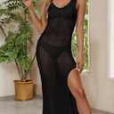 Bsubseach Crochet Swimsuit Cover Up for Women Hollow Out Bathing Suit Coverup Side Split Swimwear Long Beach Bikini Dresses (Black, M)