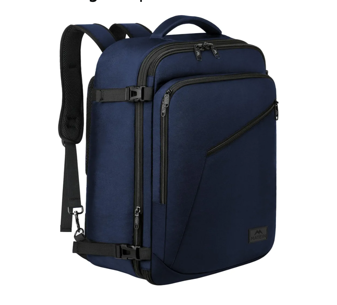 MATEIN Weekender Backpack, Large Capacity Travelling Suitcase Backpack with Strap for Clothes, Expandable Flight Approved Business Carry on Daypack for International Travel, Blue