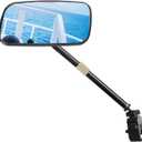 Pontoon Boat Rear View Mirror with Telescoping Pole, 5.3 x 9 360 Wide Angle Adjustable Convex, Marine Rear View Mirror for Pontoon Boat Ski Boats Water Skiing, Easy Clamp on Rail