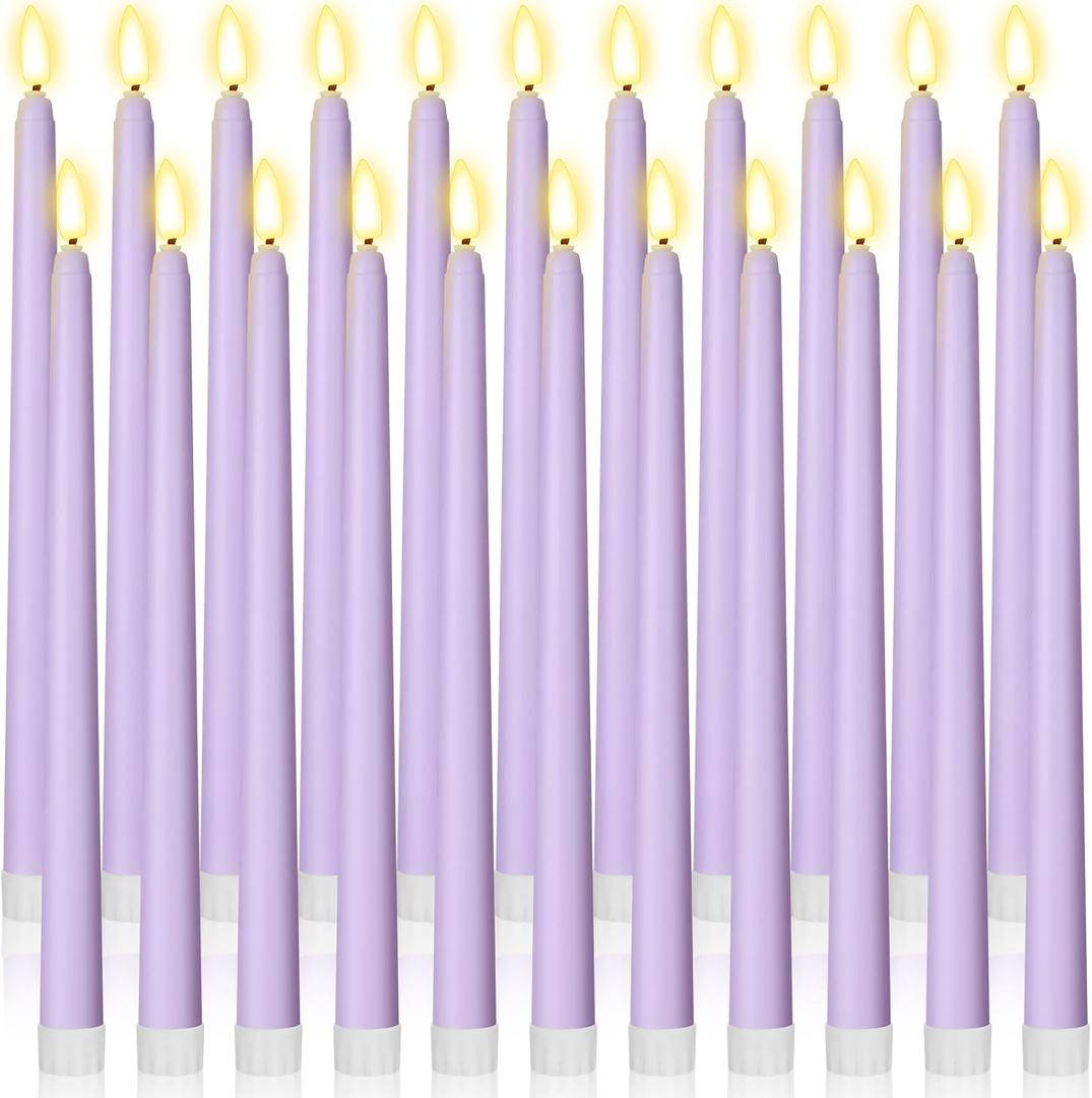 Macarrie 24 Packs Flameless Taper Candles Battery Operated Fake 11 Inch Long Candlelight LED Flameless Candlesticks Flickering Tapered for Spring Summer Wedding(Lavender Purple)