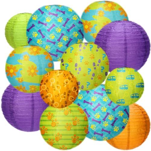 Baquler 9 Pcs Mysterious Dog Party Decorations Cartoon Themed Dog Birthday Party Paper Lanterns Supplies Paw Daisy Hanging Paper Lanterns
