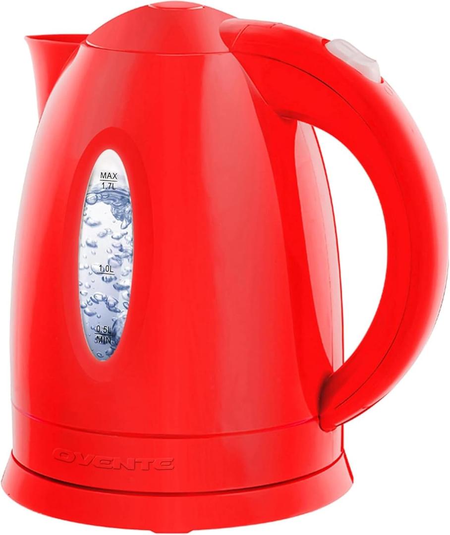 OVENTE Electric Kettle, 1.7L Fast Boiling Water Heater for Coffee or Tea, BPA Free with Water Level Gauge, Auto Shut-Off, Boil-Dry Protection, Indicator Light and Removable Filter, Red KP72R (1.8 Quarts)