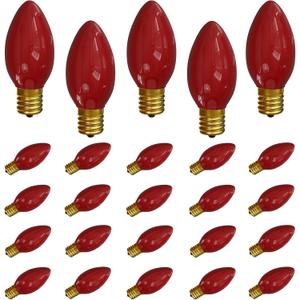 SUNSGNE 25 Pack C9 Red Christmas Light Bulbs, 7 Watt Red Incandescent Christmas Replacement Light Bulbs, E17 Intermediate Base