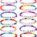 Bonuci 12 Pcs Kids Friendship Bracelets for Girls Motivational Letter Beads Bracelets Bulk for Girls Toddler Jewelry Gifts