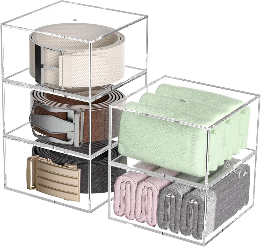 5 Layers Clear Square Acrylic Belt Organizer for Closet, Belt Holder for Accessories, Scarves, Ties, Jewelry, Bracelets-Space-Saving Storage Solution