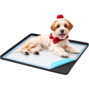 Pee Pad Holder for Dogs, Dog and Puppy Pee Pads Holder, 24"x24" Non-Slip & Leak-Proof & Portable Silicone Mat with Raised Edge Design, Square Puppy Potty Training Tray for Home Floor Protection(Black)